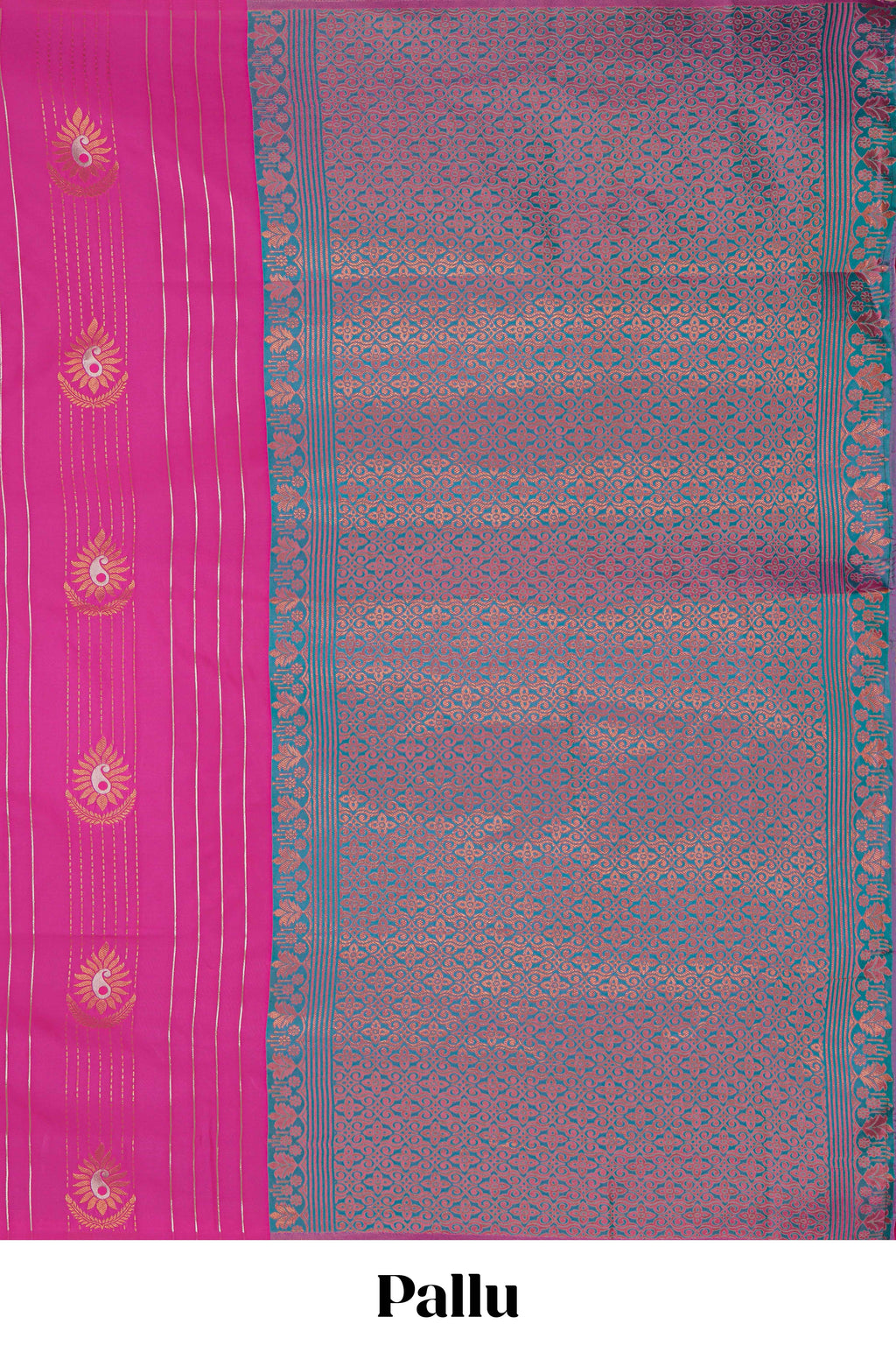 Borderless magenta pink striped motifs design semi soft silk saree with contrast pallu and zari motifs blouse