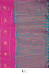 Borderless magenta pink striped motifs design semi soft silk saree with contrast pallu and zari motifs blouse