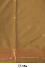 Borderless dark green striped motifs design semi soft silk saree with contrast pallu and zari motifs blouse