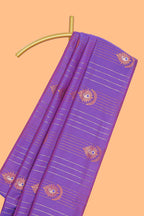 Borderless lavender striped motifs design semi soft silk saree with contrast pallu and zari motifs blouse