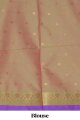 Borderless lavender striped motifs design semi soft silk saree with contrast pallu and zari motifs blouse