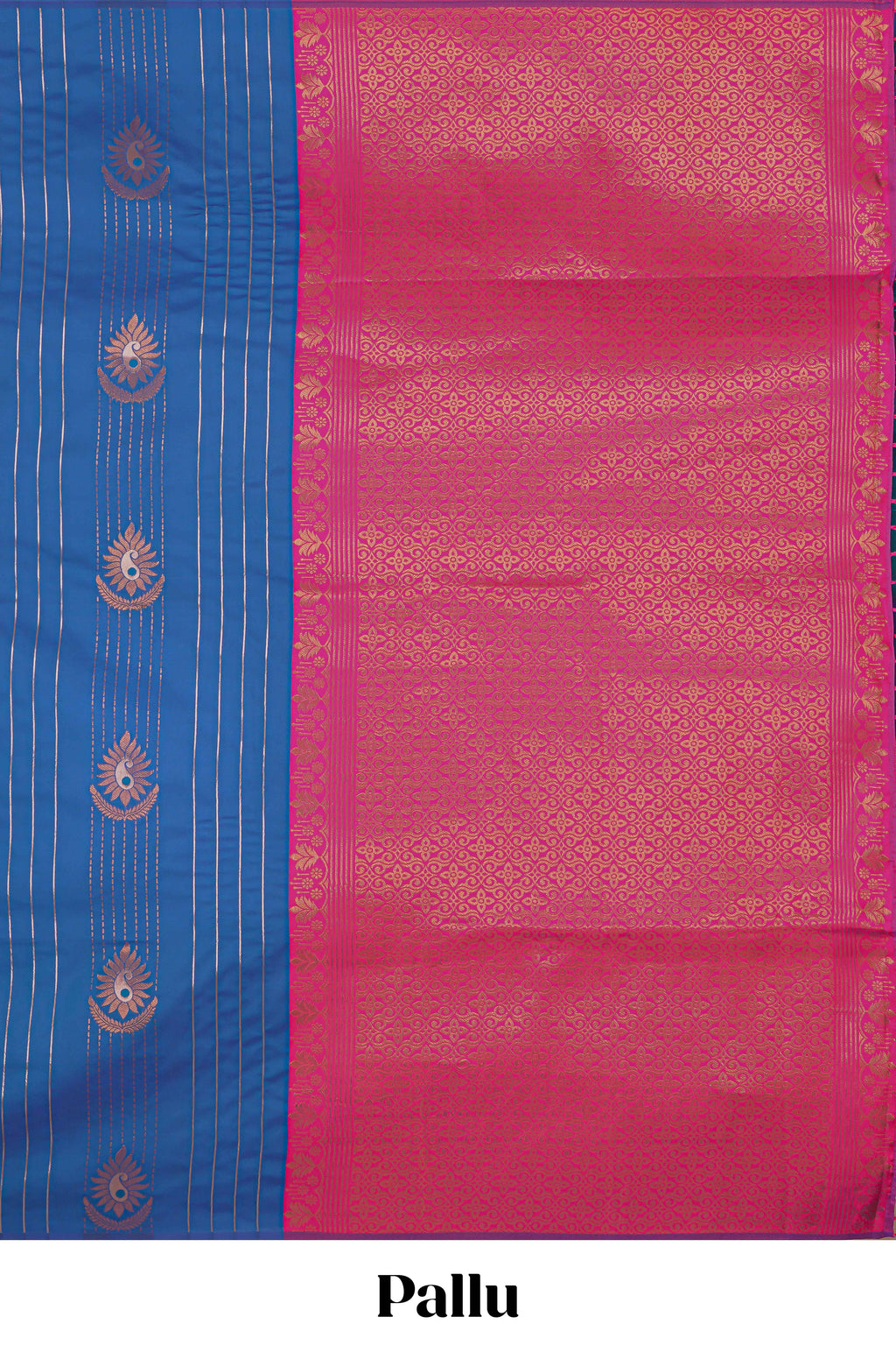 Borderless ocean blue striped motifs design semi soft silk saree with contrast pallu and zari motifs blouse