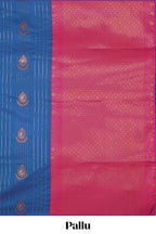 Borderless ocean blue striped motifs design semi soft silk saree with contrast pallu and zari motifs blouse