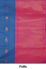 Borderless ocean blue striped motifs design semi soft silk saree with contrast pallu and zari motifs blouse