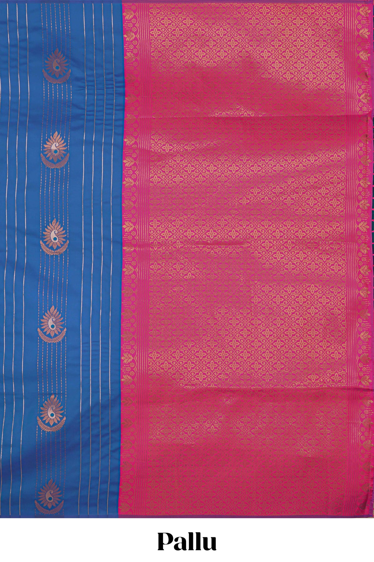 Borderless ocean blue striped motifs design semi soft silk saree with contrast pallu and zari motifs blouse