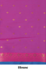 Borderless ocean blue striped motifs design semi soft silk saree with contrast pallu and zari motifs blouse