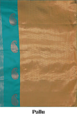 Borderless viridian green striped motifs design semi soft silk saree with contrast pallu and zari motifs blouse