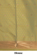 Borderless viridian green striped motifs design semi soft silk saree with contrast pallu and zari motifs blouse