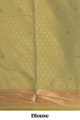 Borderless viridian green striped motifs design semi soft silk saree with contrast pallu and zari motifs blouse