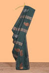 Borderless green striped motifs design semi soft silk saree with contrast pallu and zari motifs blouse