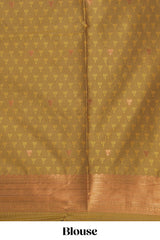 Borderless green striped motifs design semi soft silk saree with contrast pallu and zari motifs blouse