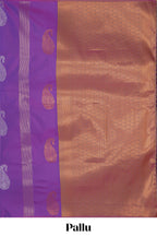 Borderless lavender striped motifs design semi soft silk saree with contrast pallu and zari motifs blouse