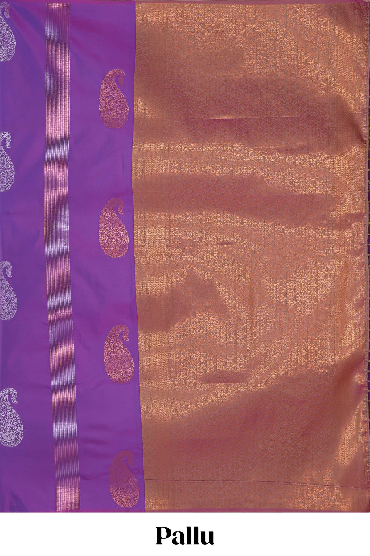 Borderless lavender striped motifs design semi soft silk saree with contrast pallu and zari motifs blouse