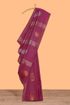 Borderless maroon striped motifs design semi soft silk saree with contrast pallu and zari motifs blouse