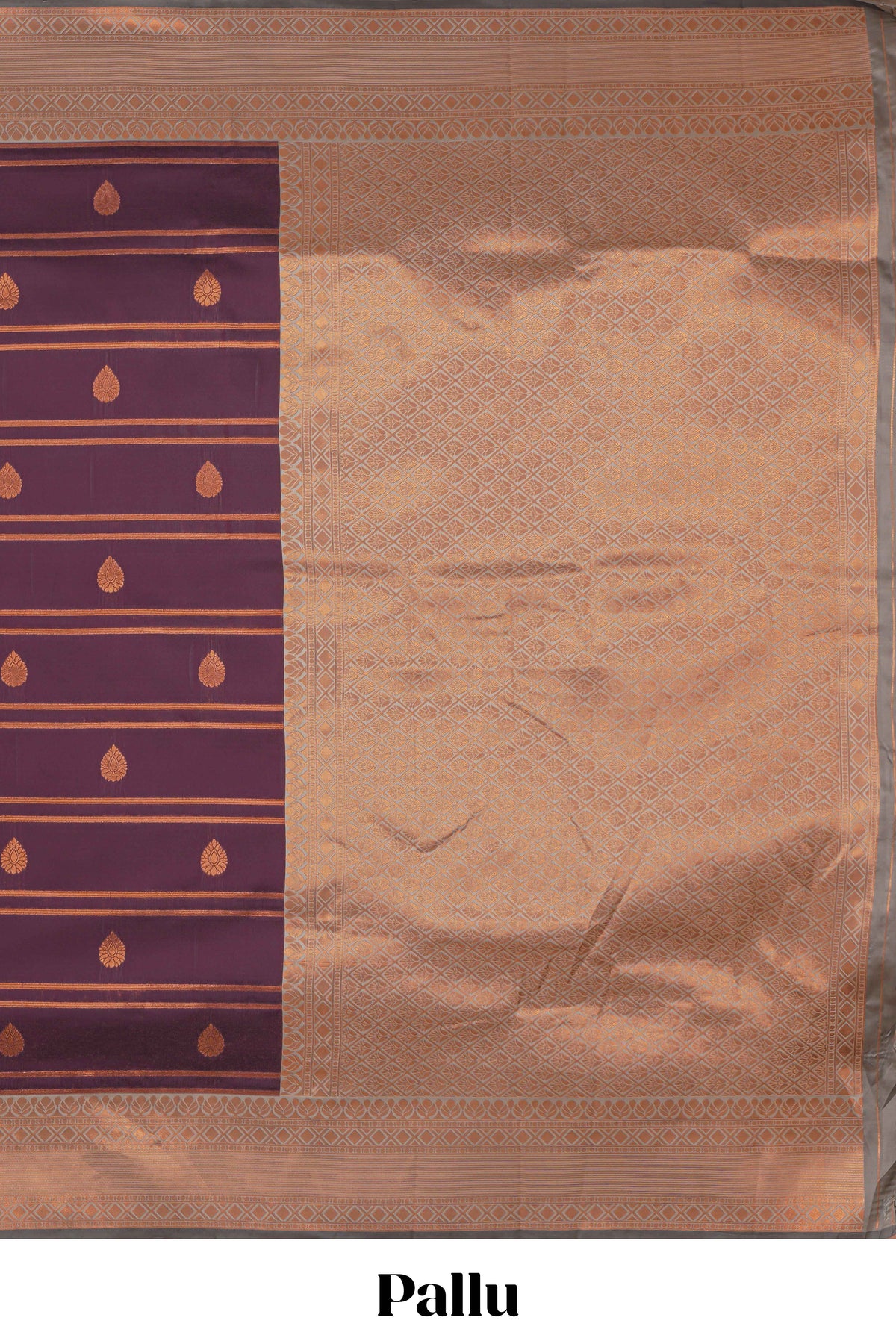 Wine purple striped motifs design semi soft silk saree with contrast border and zari motifs blouse