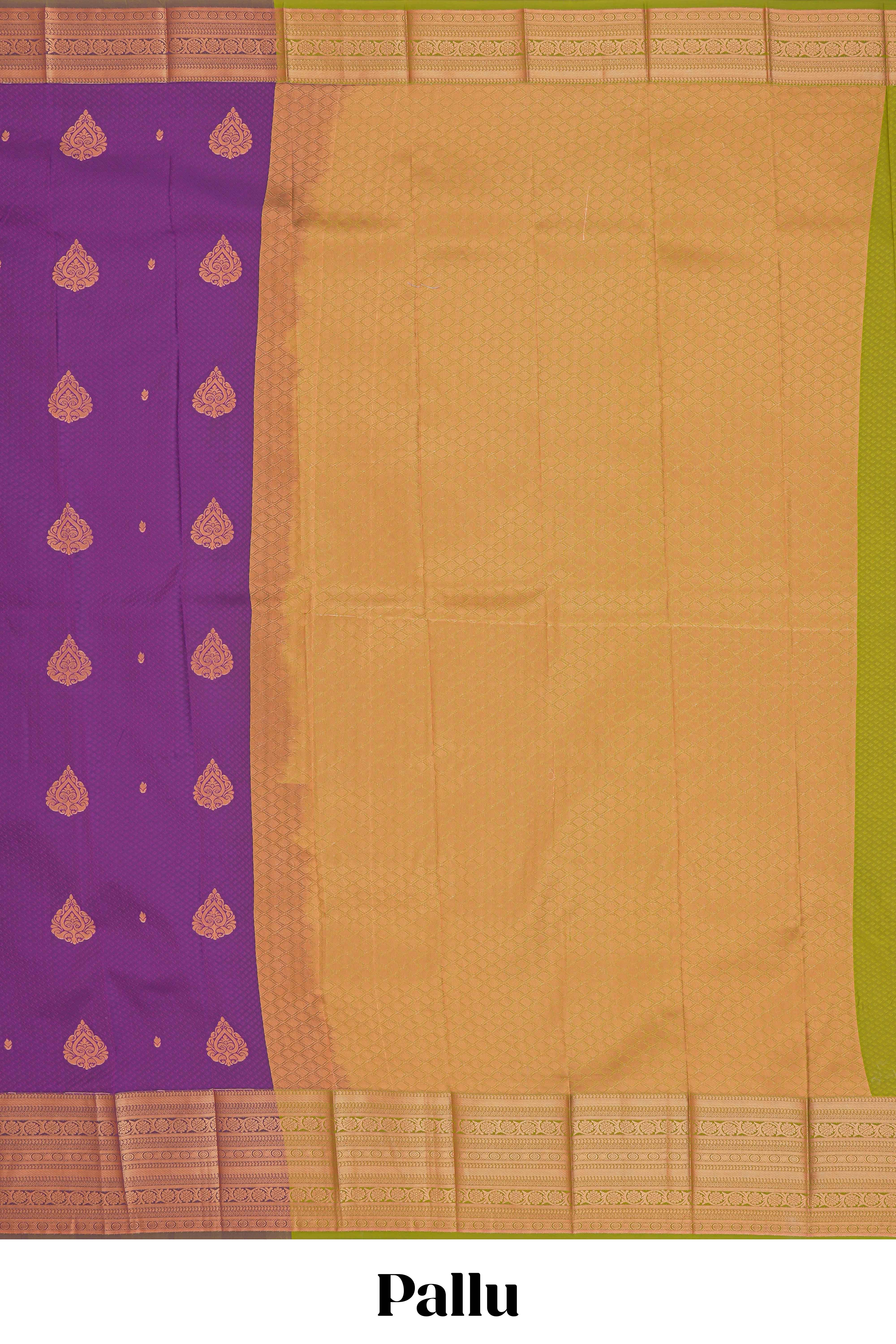 Purple floral design motifs semi soft silk saree with contrast border and blouse
