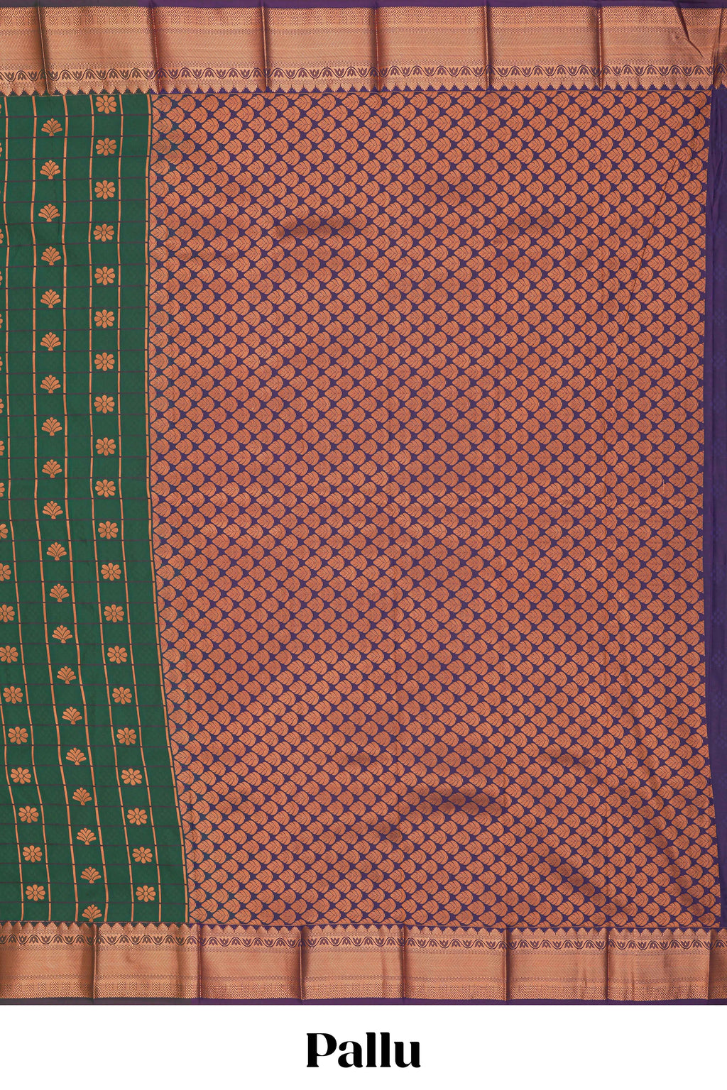 Green checked floral design motifs semi soft silk saree with contrast border and blouse