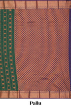 Green checked floral design motifs semi soft silk saree with contrast border and blouse
