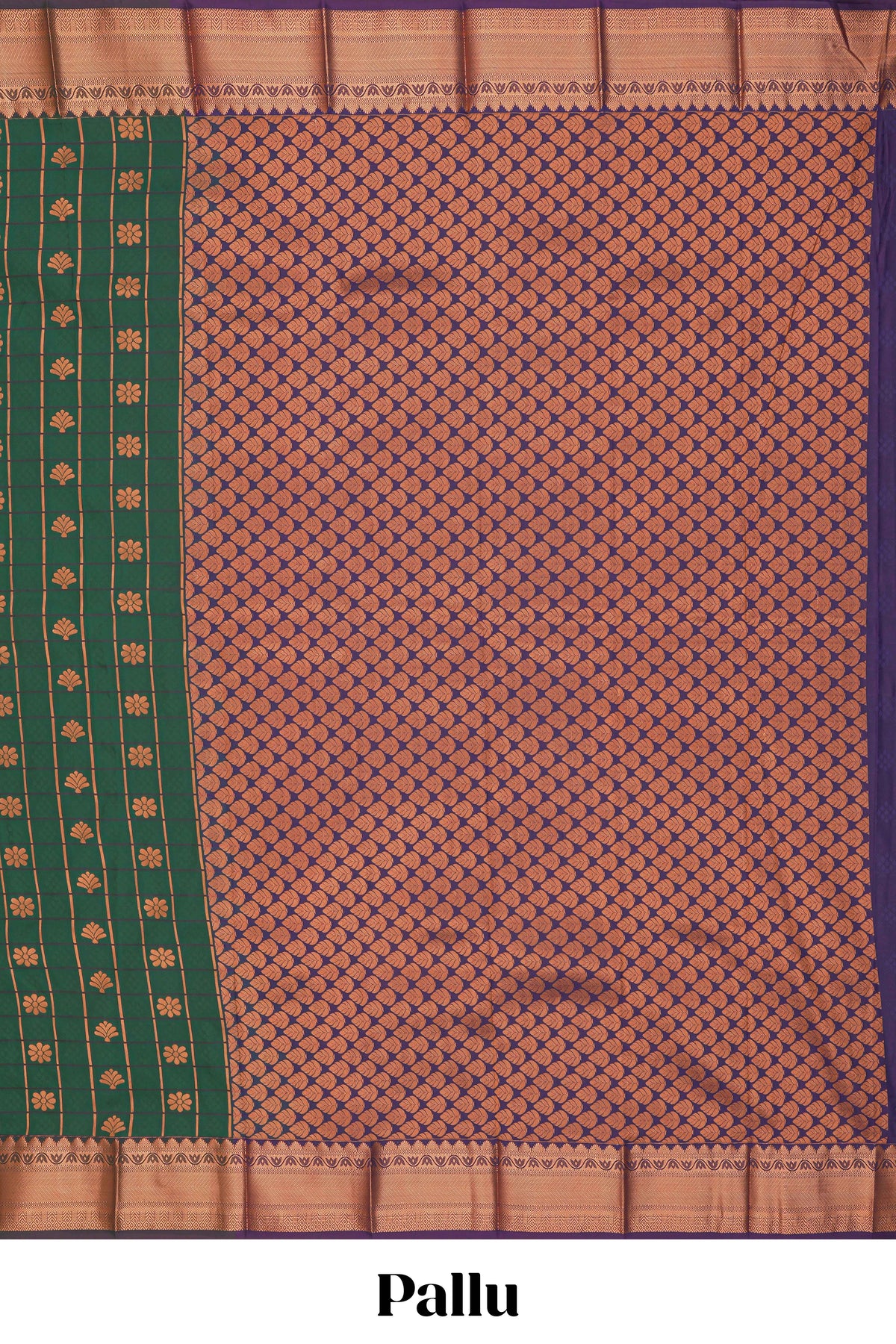 Green checked floral design motifs semi soft silk saree with contrast border and blouse