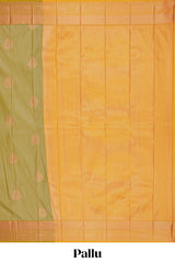 Green striped floral motifs design semi soft silk saree with contrast border and blouse