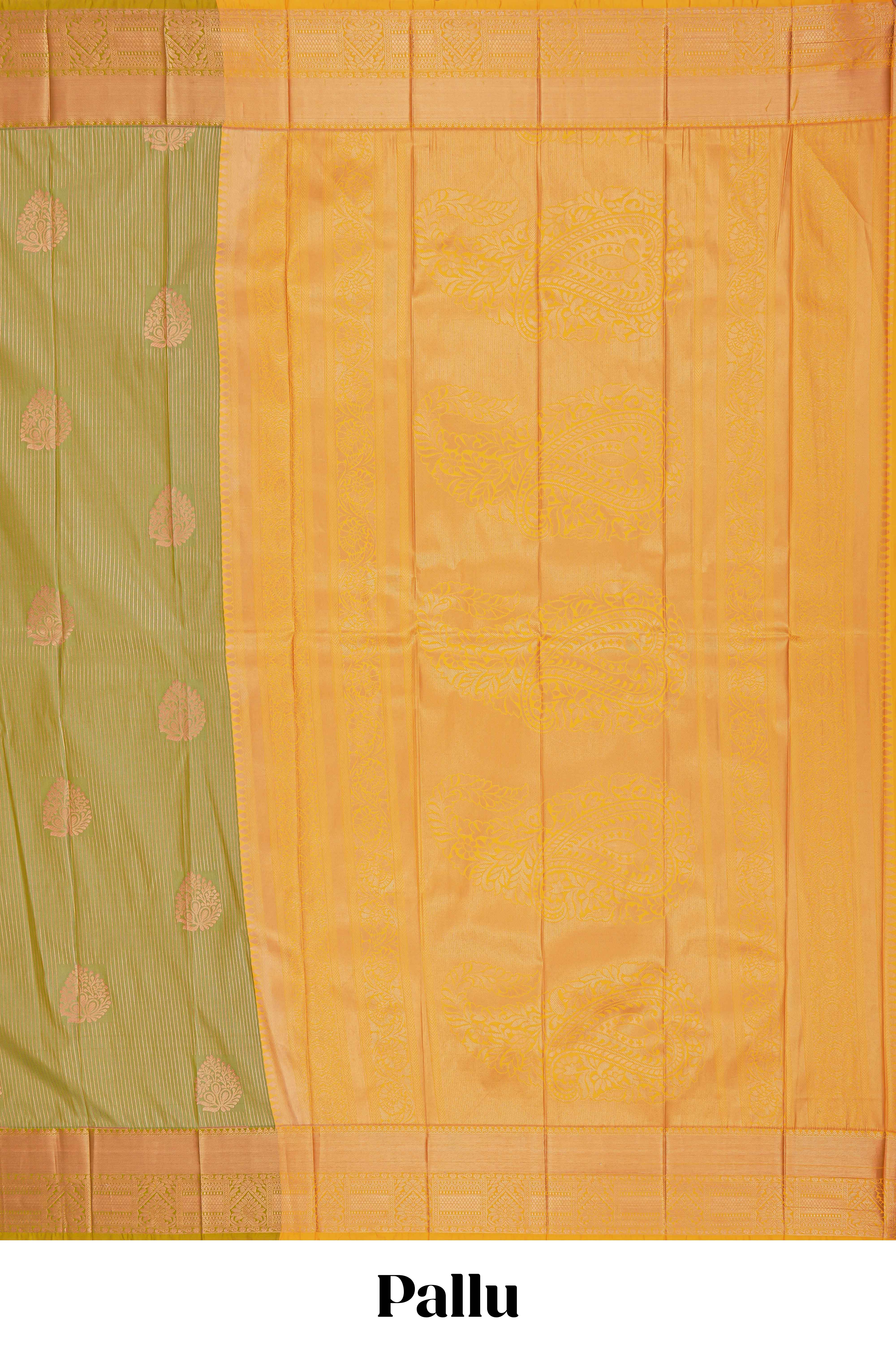 Green striped floral motifs design semi soft silk saree with contrast border and blouse