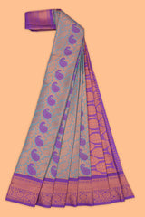 Blue floral motifs design semi soft silk saree with contrast border and blouse