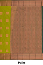 Green square zari motifs design semi soft silk saree with contrast border and blouse
