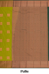 Green square zari motifs design semi soft silk saree with contrast border and blouse