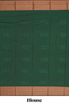 Green square zari motifs design semi soft silk saree with contrast border and blouse