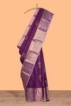 Violet floral zari motifs design semi soft silk saree with contrast zari border and blouse