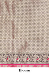 Rani pink peacock design zari motifs semi soft silk saree with contrast zari border and blouse