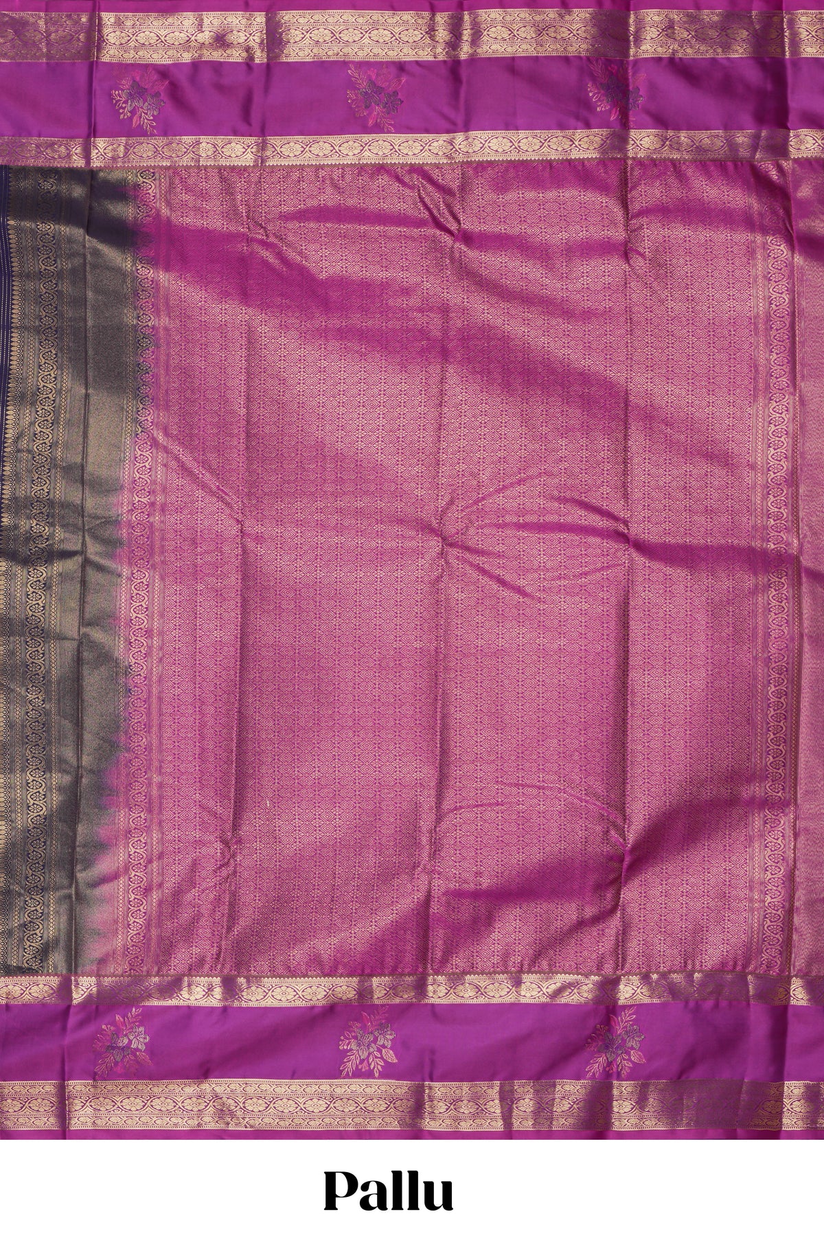 Dark violet floral zari motifs design semi soft silk saree with contrast zari border and blouse
