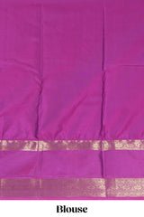 Dark violet floral zari motifs design semi soft silk saree with contrast zari border and blouse