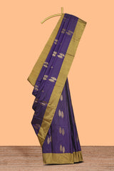 Violet striped leaf zari motifs design semi soft silk saree with contrast zari border and blouse