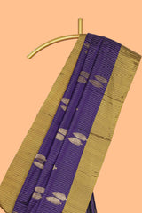 Violet striped leaf zari motifs design semi soft silk saree with contrast zari border and blouse