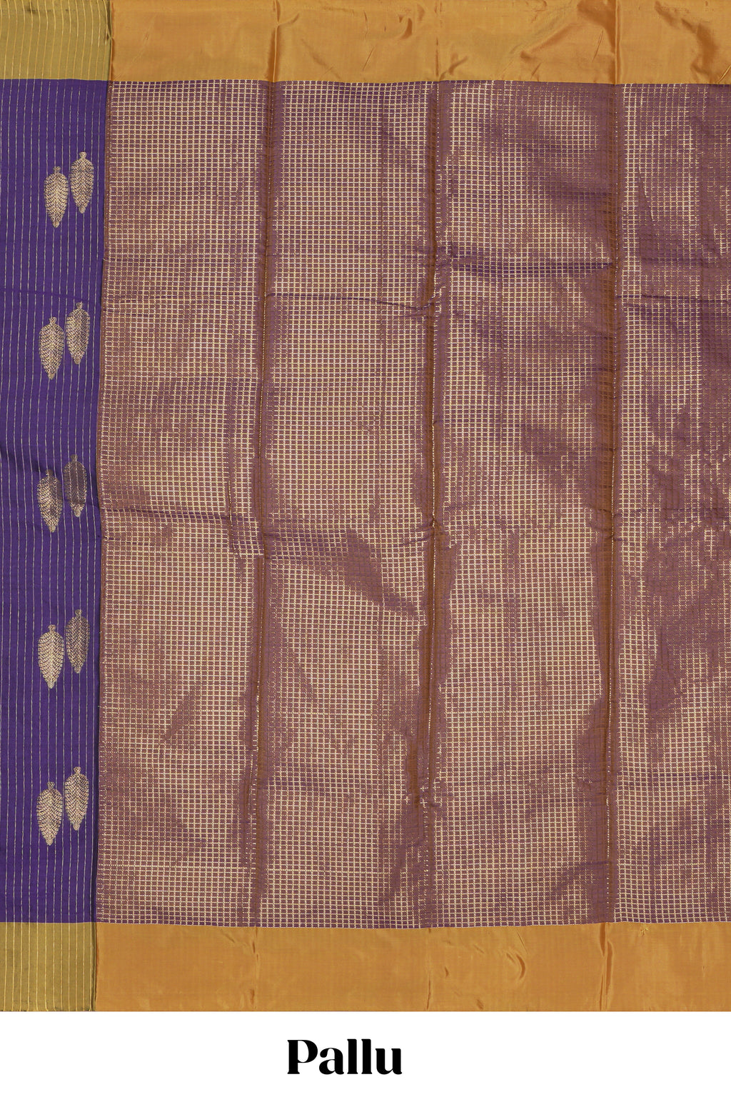 Violet striped leaf zari motifs design semi soft silk saree with contrast zari border and blouse