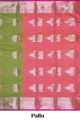 Green zari motifs design semi soft silk saree with contrast zari border and blouse