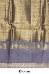 Black floral zari motifs design semi soft silk saree with contrast border and zari blouse