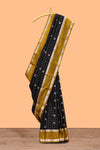 Black checked floral zari motifs design semi soft silk saree with contrast border and blouse