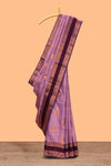 Lavender checked zari motifs design semi soft silk saree with contrast border and zari blouse