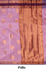Lavender checked zari motifs design semi soft silk saree with contrast border and zari blouse