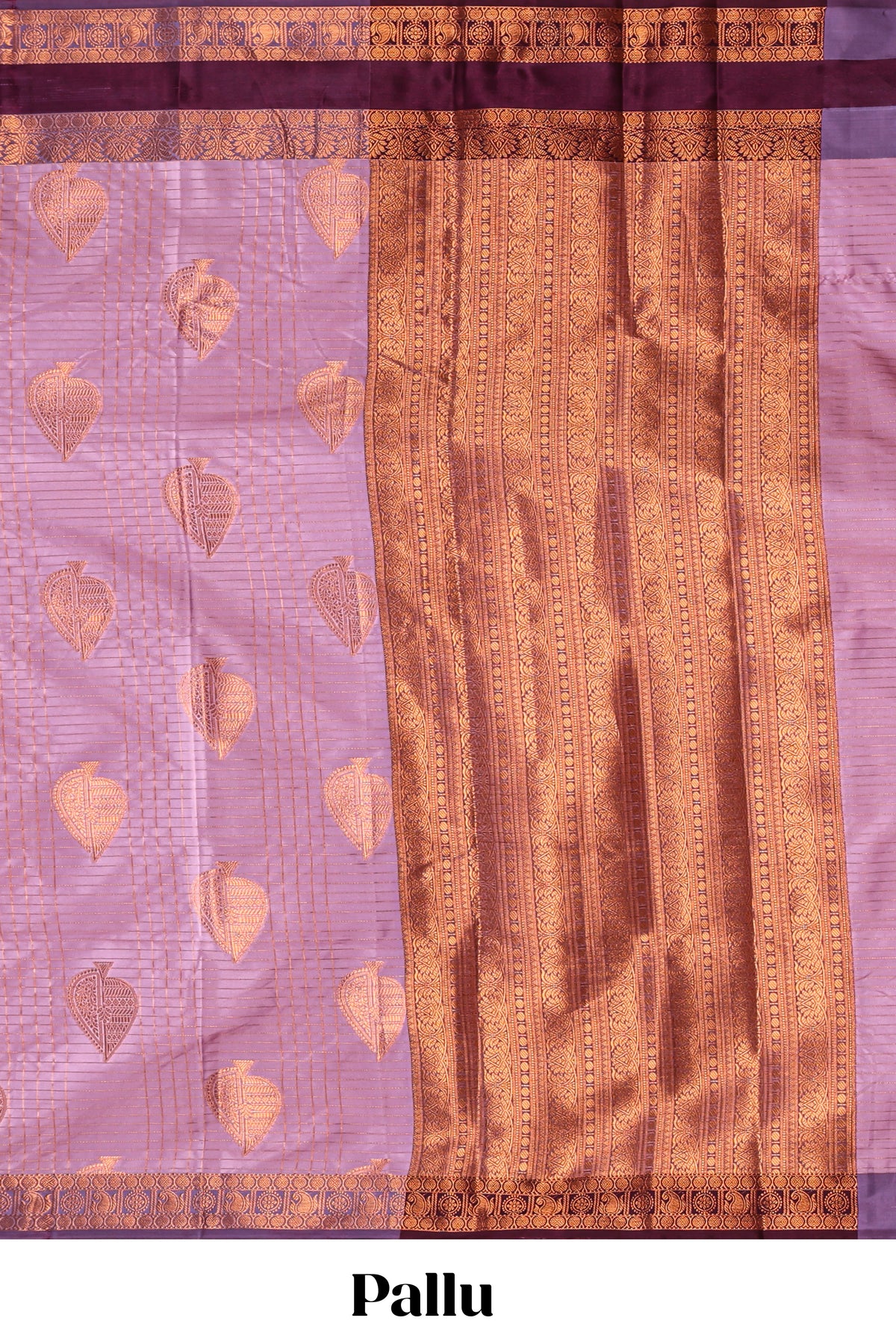 Lavender checked zari motifs design semi soft silk saree with contrast border and zari blouse