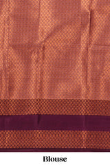 Lavender checked zari motifs design semi soft silk saree with contrast border and zari blouse