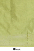 Mustard striped floral zari motifs design semi soft silk saree with contrast zari border and blouse
