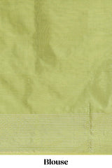 Mustard striped floral zari motifs design semi soft silk saree with contrast zari border and blouse
