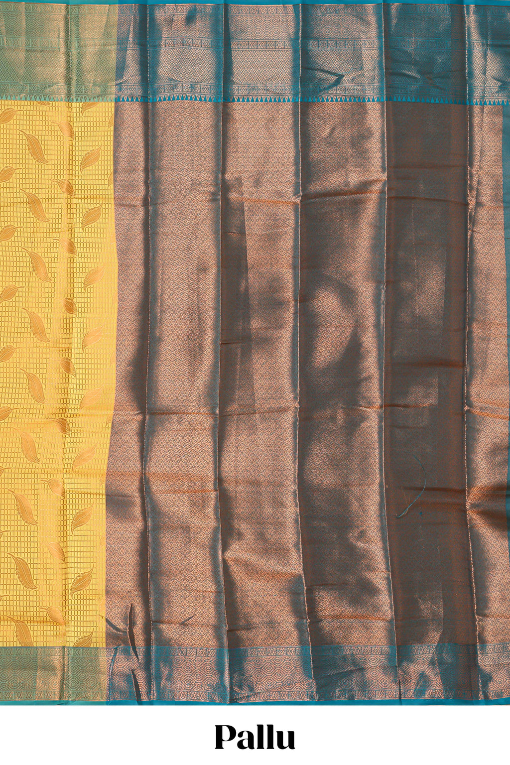 Mustard checked leaf zari motifs design semi soft silk saree with contrast zari border and blouse