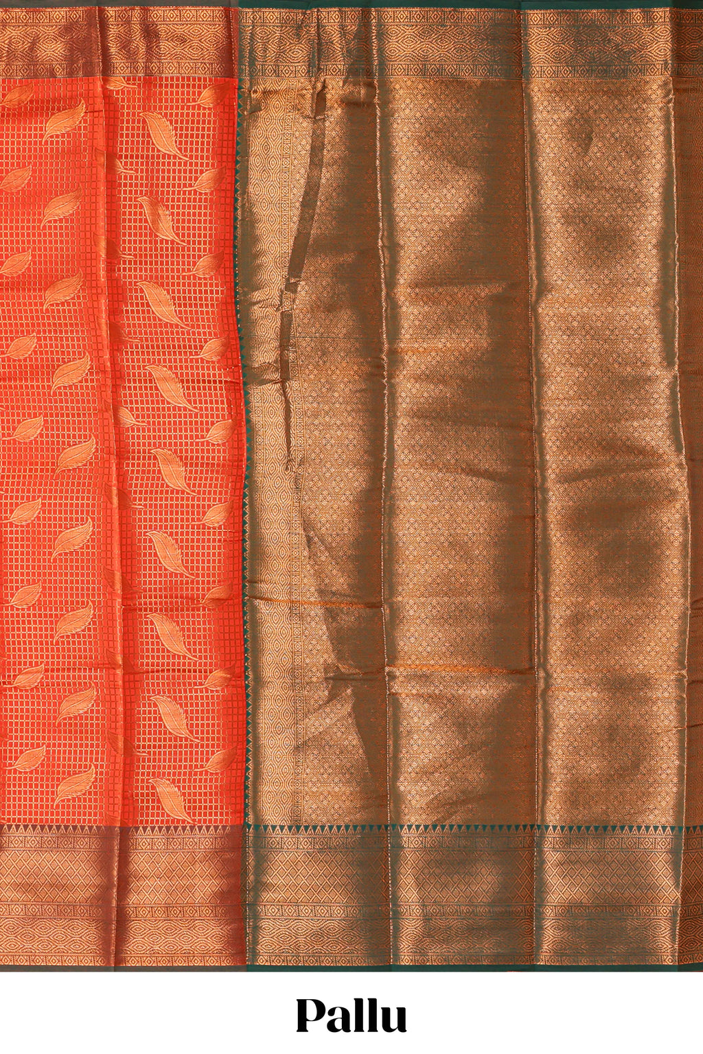 Orange checked leaf zari motifs design semi soft silk saree with contrast zari border and blouse