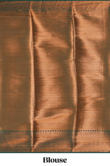 Orange checked leaf zari motifs design semi soft silk saree with contrast zari border and blouse