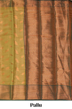 Green checked zari motifs design semi soft silk saree with contrast border and zari blouse