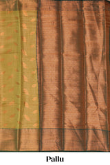 Green checked zari motifs design semi soft silk saree with contrast border and zari blouse